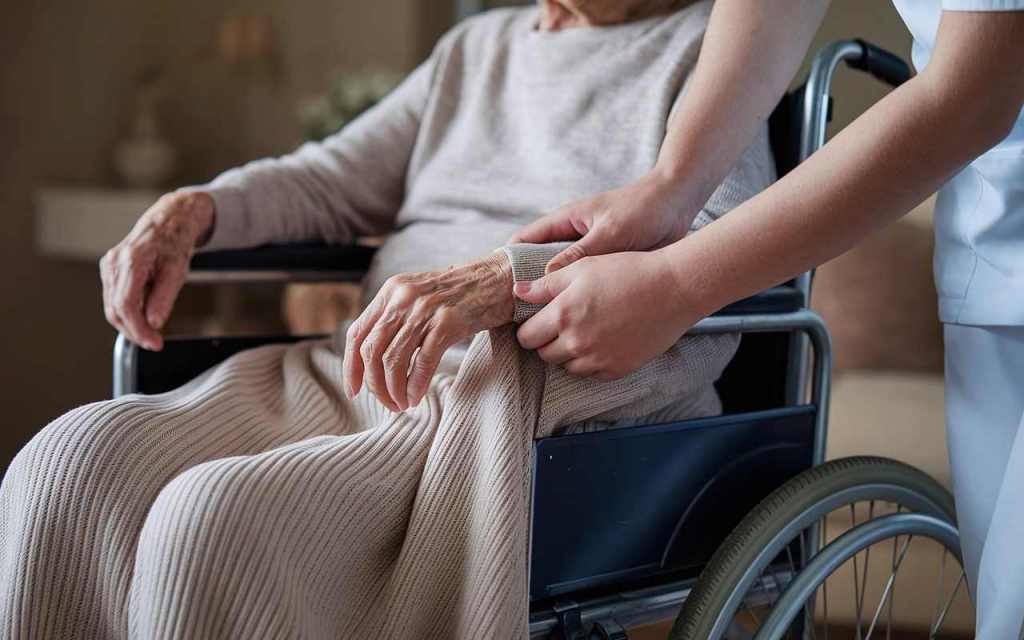 elderly woman sitting on the wheelchair
