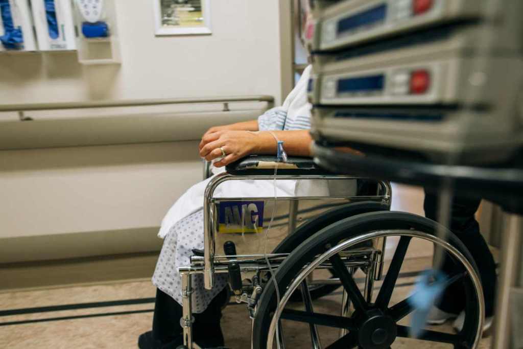 patient sitting on a wheelchair